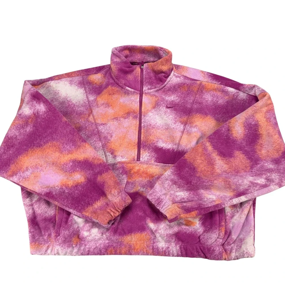 Nike Therma-FIT Fleece Quarter Zip Pullover Purple Orange Tie‎ Dye Size  L